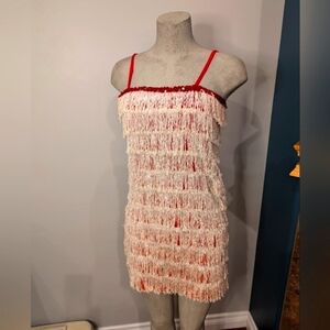 Women’s Red sparkle Fringe 1920’s Flapper Great Gatsby Costume Dress Size XS/S